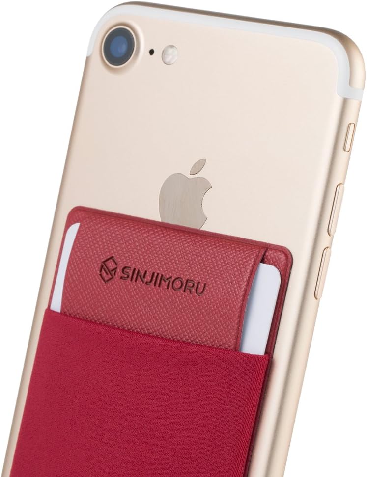 Sinjimoru Secure Card Holder for Back of Phone, Stretchy Fabric Cell Phone Wallet Stick On Credit Card Case for iPhone & Android. Sinji Pouch Flap Red - Image 1